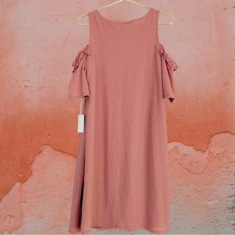 LC Lauren Conrad Cold Shoulder Ruffle Shift Dress Women’s S 4/6 Desert Mauve NWT - Picture 11 of 15